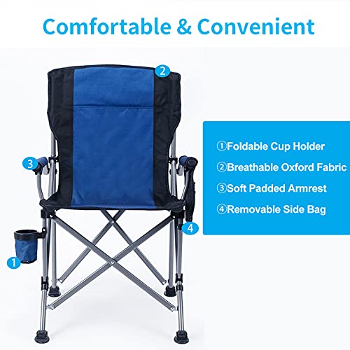 Outdoor Camping Chair, Folding Camping Chair, Heavy Duty Steel Frame, Padded Lawn Chair With Arm Rest Cup Holder And Portable Carrying Bag Navy Blue #TOP2
