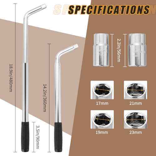 Image of DASBET Telescoping Lug Wrench | Extended Lug Wheel Wrench with 17 /19 and 21 /23mm Sockets for Car Van Truck Wheel Brace Wrench Car Telescopic Lug Wrench