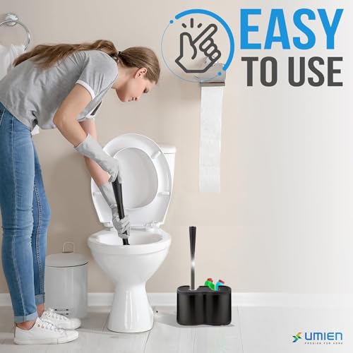 Image of UMIEN Toilet Brush and Plunger Set 18-in - Updated 2025 No-Rust - Stainless Steel Design - Long Handles - with Freestanding Canister (Matte Black)