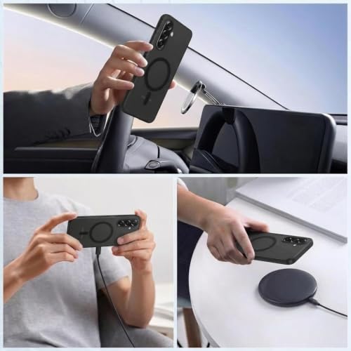 Image of DIZORO Matte Case for Samsung Galaxy A37 Compatible with MagSafe, Camera Lens Full Protection, Shockproof Translucent Frosted TPU Soft Phone Cover, Anti-Fingerprint (Black)