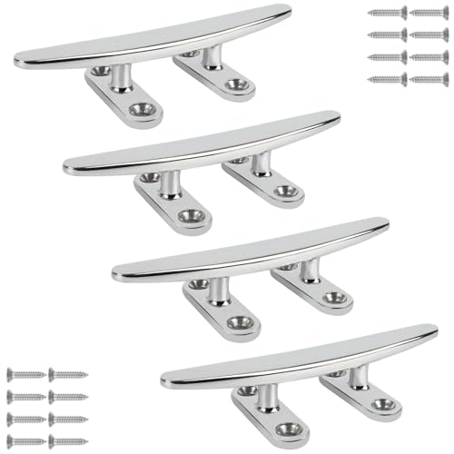 ORLANG 6 Inch 316 Stainless Steel Boat Cleats, Open Base Dock Cleats with Fasteners, Boat Dock Cleat Rope Cleat for Boat Docks, Decks or Nautical Decor (4 Pack)