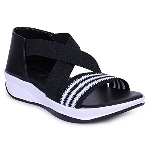 Perfect Step Stylish Flotter Striped Design for Womens/Girls Fashion Comfortable Synthetic Material PVC Sole Outer Mesh Strapped Anti-Slip Outdoor Sandals (Black, numeric_4) (B08YDXLRDM) Amazon Price History, Amazon Price Tracker