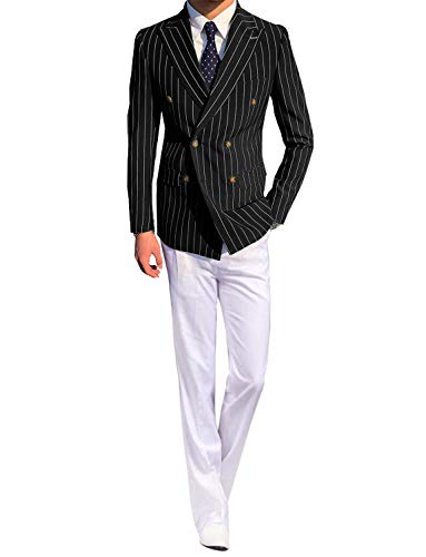 Costume 2 pièces pour homme à rayures veste croisée et pantalon élégant