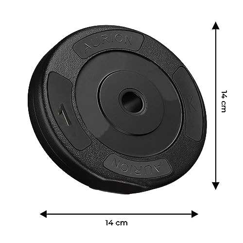 Aurion by 10club Weight Plates - Pack of 4 | Gym Weights Plates Set for Weightlifting - Black (1 Kg x 4)