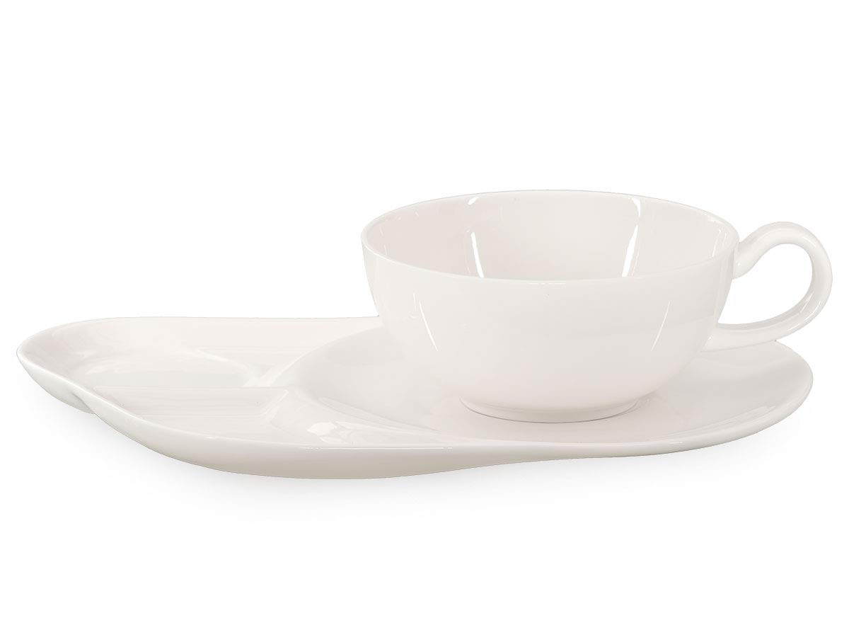 Tea for One Daisy 600ml aus Crystal Bone China Porzellan in fein-cremigem Weiß. Teekanne + Teetasse + Untersetzer mit praktischen Ablageflächen