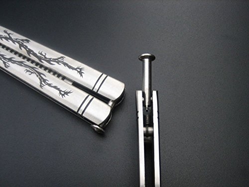 Kaqkiasiog 1 Pcs Dragon Totem Stainless Steel Practice Dull Butterfly Comb Folding Blunt Rotatable Trainer Hand Safe Training Unsharpened Tool Set(Silver) #TOP4