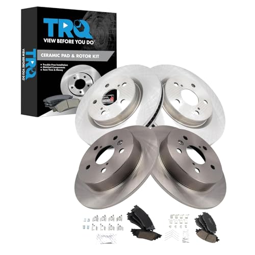 TRQ Front and Rear Brake Pad and Rotor Set Ceramic Compatible with 2020 Toyota Camry All Wheel Drive
