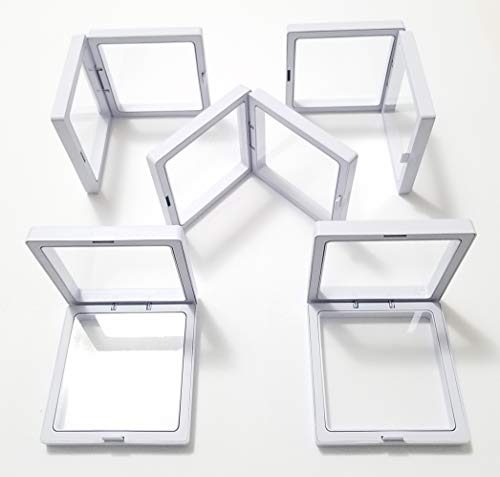 JM 5X Transparent 3D Floating Frame Display Holder/Box/Frames for Challenge Coins, AA Medallions, Antique, Jewelry, Gift, White, 3.5 x 3.5 x 0.75 Inches