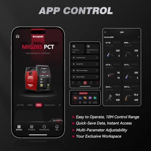 Image of ARCCAPTAIN MIG205 PCT MIG Welder 8 IN 1 iControl APP Control Plasma Cutter /Pulse MIG /Flux Core /Pulse DC HF /Lift TIG /Stick /Spool Gun /Aluminum Welding Machine 120 /240V Dual Voltage Multiprocess Welder