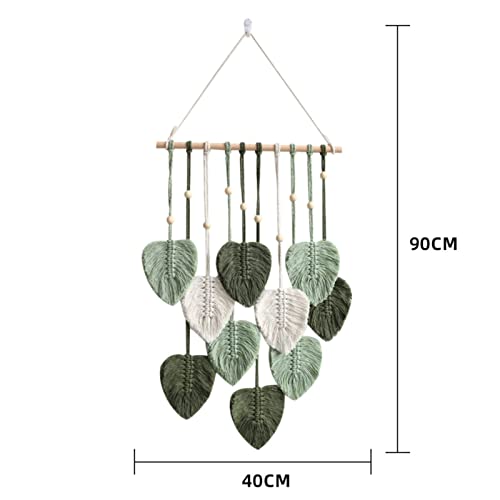 EXQUILEG Makramee Wandbehang Handgemacht Wohnungs Dekorationen Boho Makramee Wandteppich Gewebte Wandbehang Blatt Feder Wanddeko (Armeegrün), 90 x 40 cm – Bild 2