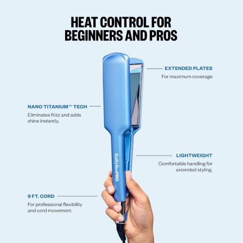 Image of BabylissPRO Nano Titanium Ultra-Sleek Hair Straightener, Flat Iron for All Hair Types