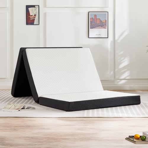 KMFurnila Folding Memory Foam Pads, 3' Tri-Fold Twin Topper with Washable Cover, Portable Guest...
