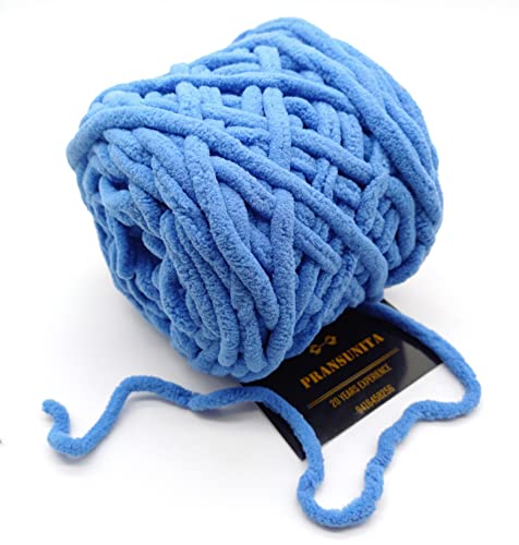Image of Super Thick Fluffy Jumbo Polyester Baby Blanket Chenille Yarn For Knitting,Crochet&Home Decor Projects,Afghans,Throw Pillows,Cushions&Blankets. -100 Gms 6Mm Thickness Colour Ferozi