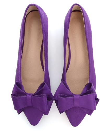 Image of SAILING LU Womens Bowknot Ballet Flats Pointy Toe Suede