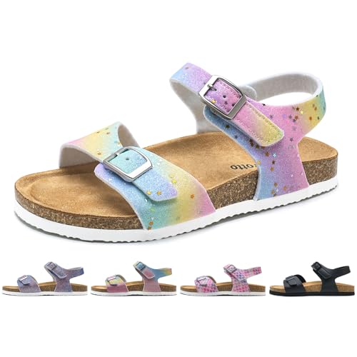 Torotto Sandalen Mädchen Jungen Mit Kork Sandals Kinder Pantoffeln Riemen Verstellbare Schnalle Rutschfeste Mit Klettverschluss Sandaletten für Drinnen und Draußen(Stern Glitter 32EU)