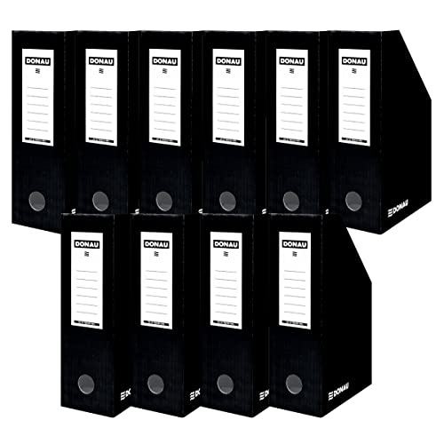 DONAU 7648101-01FSC Stehsammler Stehordner Archive Box Pappe A4/ 10er Pack/ 10 Stück/ Lackierter Karton - Schwarz / bis zu 1000 Blatt Für Büro, Schule und Zuhause zur Aufbewahrung von Dokumenten