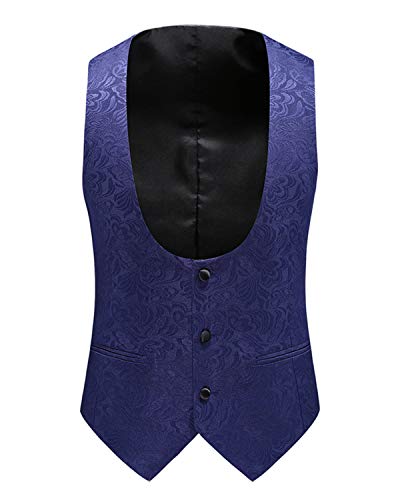 MllesReve Men's Slim Fit 3 Piece Jacquard Floral Wedding Suit Prom Jacket Pants3