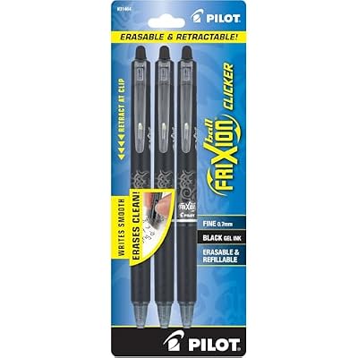 أقلام PILOT FriXion Clicker القابلة للمسح، أقلام حبر جل قابلة لإعادة التعبئة والسحب، رأس رفيع 0.7 مم، حبر أسود، عبوة من 3 قطع - مثالية للمدرسة، وتدوين اليوميات، والكتابة المكتبية