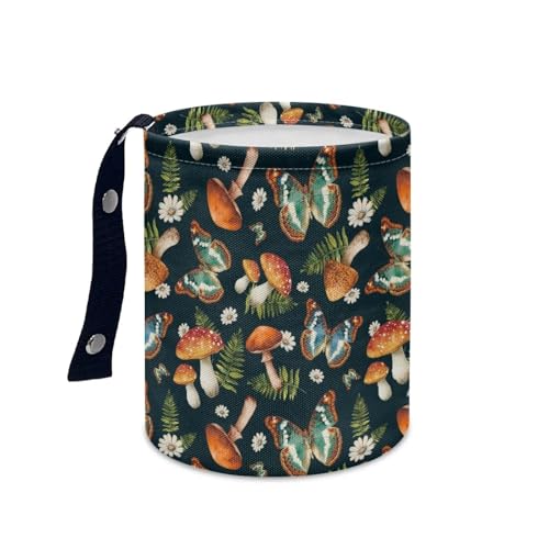 Image of Butterfly Mushroom Cat Car Garbage Can Small Trash Can with Leak Proof Inside Liner and Hanging Strap Car Organizer Portable for Road Trip