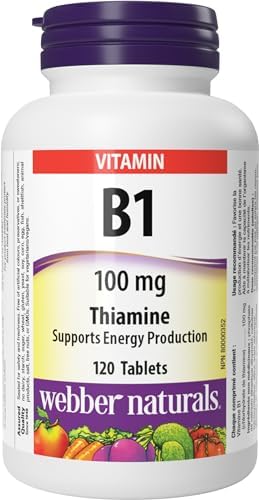Webber Naturals Vitamin B1 Thiamine 100 mg, 120 Tablets, Supports Energy Production, Vegan