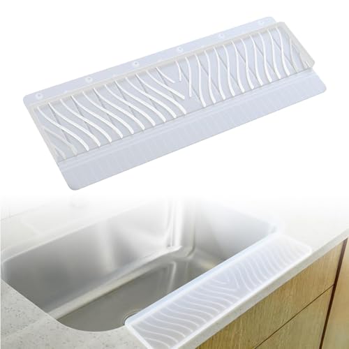 Image of Silicone Sink Splash Guard for Kitchen Basin (20in X 7.4in), Cuttable Silicone Sink Edge Protector & Countertop Cover, Prevents Splashes, for Kitchen Counter (White)