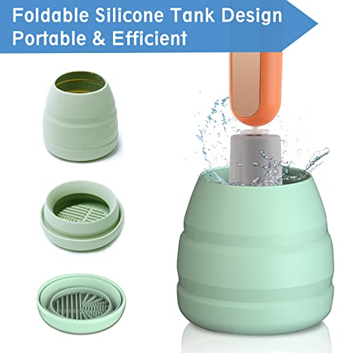 Kingdo Eletric Makeup Brush Cleaner Dryer Machine, Usb Rechargeable Cosmetic Brushes Cleaner Machine With Automatic Brush Spinner And Foldable Silicone Tank For Different Size Brushes Set, Orange #TOP1