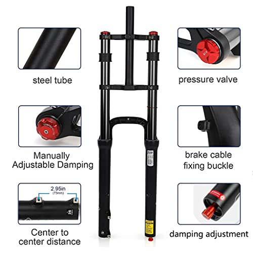Lvtu Snow Bike Front Fork 26 Inch 4.0 Fat Tire Double Shoulder For Mountain Bike Beach Shock Absorber Bicycle Suspension Fork 135Mm (Color : Black) #TOP3