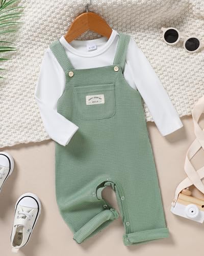 ZOEREA Toddler Baby Boys Clothes Outfit Long Sleeve T-Shirt and Romper Set Cute Jumpsuit Overalls Solid Color 6M-4T2