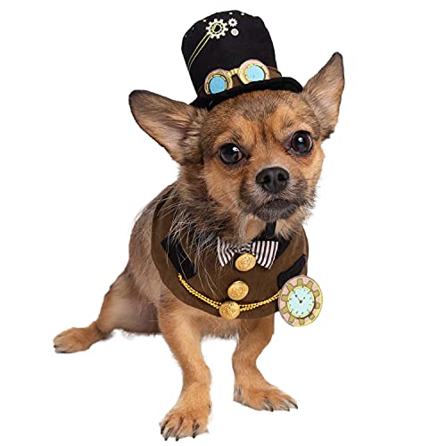 Conjunto de chapéu e coleira Steampunk para cães e gatos pequenos - Perfeito para Halloween, Natal,