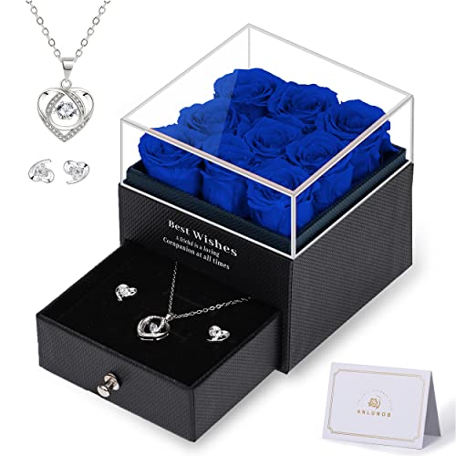 ANLUNOB Preserved Roses Stunning Flowers for Delivery Prime,Perfect for Grandma Gifts & Home Decor,Forever Real Rose in Acrylic,Preserved Rose Birthday Gift Includes 9 Roses