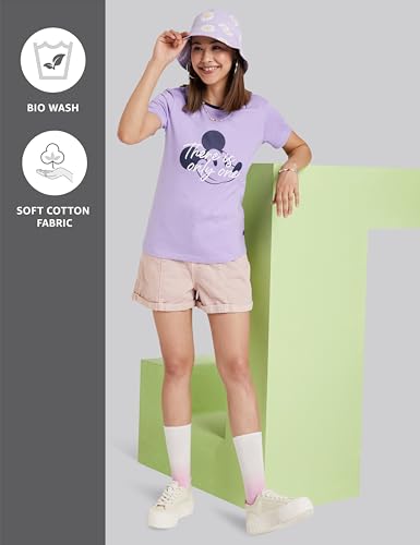 Image of Amazon Brand - Symbol Women's Graphic Cotton Half Sleeve Round Neck Regular Fit T-Shirt (Disney Assorted Prints) (Available in Plus Sizes)