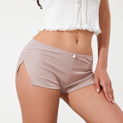 Image of KMBANGI Y2k Sexy Micro Shorts for Women Low Waist Side Slit Boyshort Slim Booty Shorts Lounge Pj Bottom Cute Sleepwear