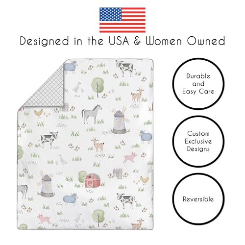 Image of Sweet Jojo Designs 4-Piece Baby Crib Bedding Set (Farm Animals) for Boys or Girls, Infants /Nursery incl. Blanket, Fitted Sheet, Skirt, Diaper Stacker (Chicken, Farmhouse, Barn, Sheep, Horse, Cow, Pig)