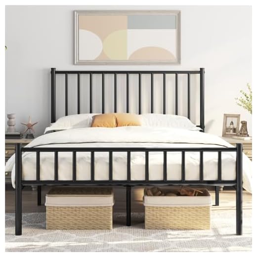 Yaheetech 14 Inch Queen Size Bed Frame Metal Platform Bed with Spindle Headboard Footboard/Mattress Foundation/No Box Spring Needed/Underbed Storage Space/Steel Slat Support/Easy Set up, Black