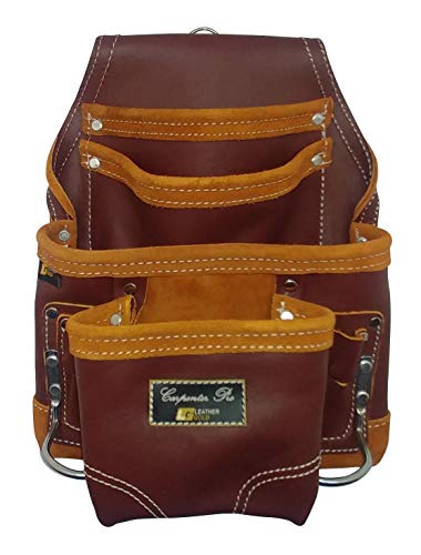 Leather Gold Heavy Duty Tool Pouch | Carpenters Tool Pouch 3251, Maroon, Oil-Tanned, 10 Pockets, 2 Hammer Holders, Reinforced Seams | Made from Premium Natural Grain Leather for Superior Durability