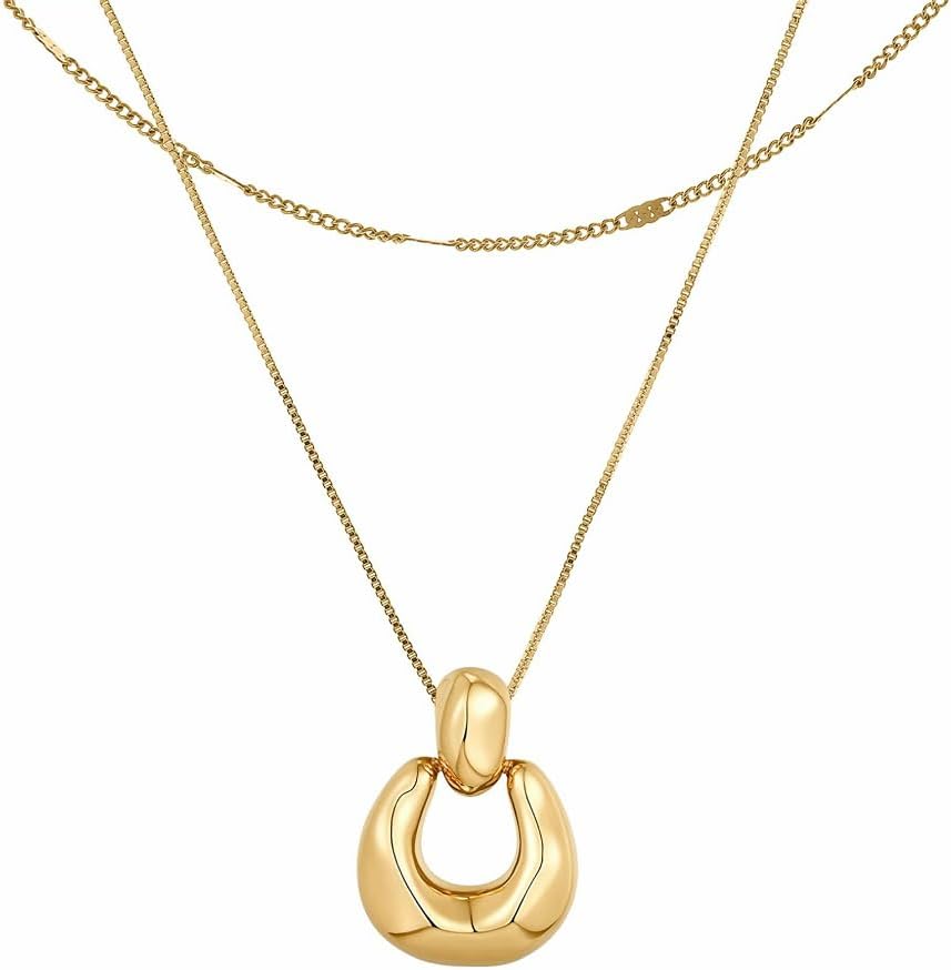 Gold Layered Necklace for Women,Statement Gold Necklace 18K Gold Plated Dainty Choker,Trendy Jewelry for Women