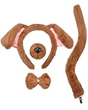 4 Pieces Dog Ears and Tail Set-Brown Dog Headband Nose Tail Bow Tie Cosplay Party Halloween Costume Accessories