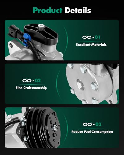 Image of SCITOO AC Compressor for Peterbilt for 320 10.3L 2001-2004 | Fast Cooling, Ultra Low Noise (≤72 dB)Air Conditioner Compressor with Clutch, Easy Installation, 782321 922878 922909