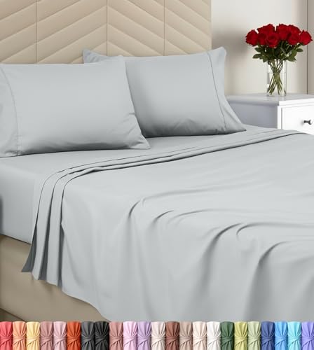 Utopia Bedding Parure de lit Queen Size en Microfibre brossée Douce, Comprend 1 Drap-Housse, 1 Drap Plat, 2 taies d'oreiller, Bonnet Profond (Gris Clair)