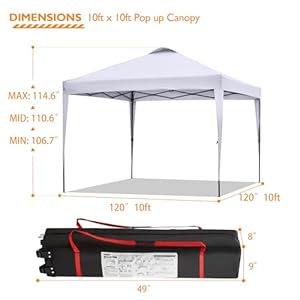 BONTEC 10x10ft Pop Up Canopy Tent Portable Beach Tent and Instant Shelter 1 Person Setup Outdoor Sun Shade Waterproof Folding Gazebo with Roller Bag and 4 Weight Bags Silver Coated Top White