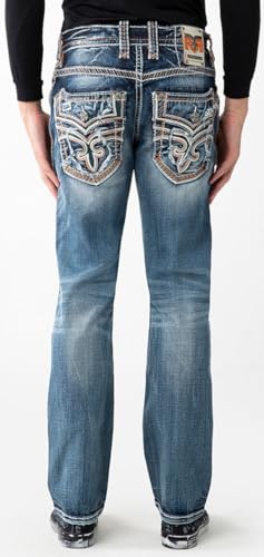 Rock Revival - Mens Elijah RP3659J Straight Jeans, Color Denim, Size: 40W x 32L3