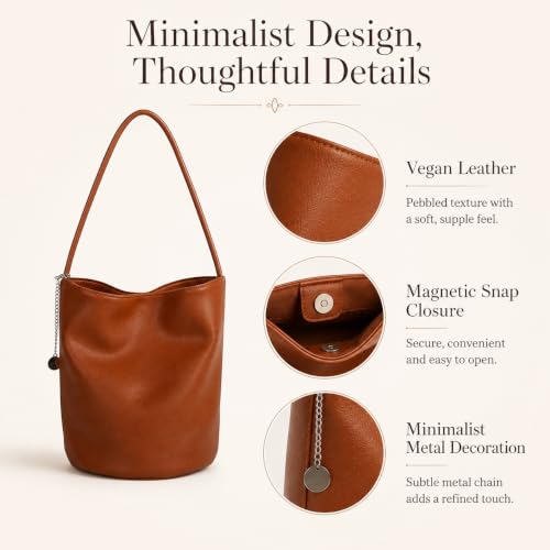 Bolso bolsa tipo bucket de cuero suave para mujer miniatura 5