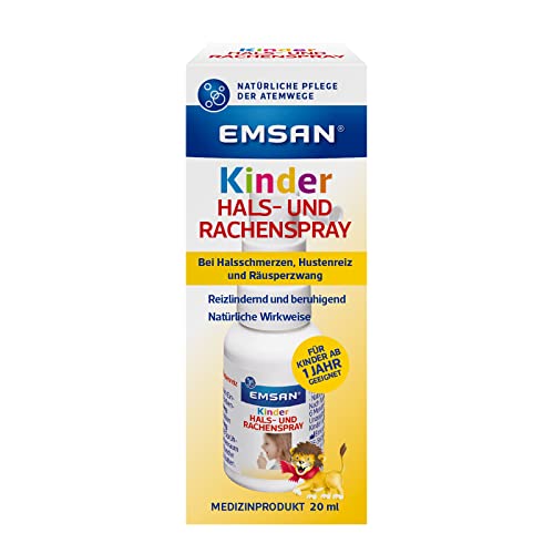 Emsan Kinder Hals- und Rachenspray | Bei Halsschmerzen Hustenreiz und Räusperzwang | Spray gegen Halsbeschwerden | Natürliche Wirkweise | Reizlindernd | 20 ml (1er Pack)