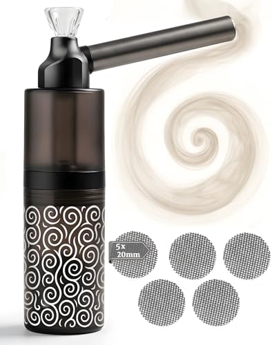 Portable Acryl Unibong Mini Bong Smoke Water Pipe Rauchen inkl. 5 Siebe - Bong Pfeife Flasche Wasserpfeife chillum aus Glas/Spiralmuster schwarz