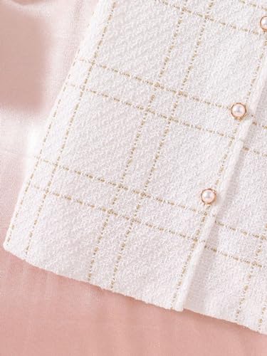 Floerns Girl's Plaid Long Sleeve Button Front Tweed Blazer with Cami Dress Set3