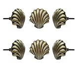 Perilla Home Set of 6 Decorative Shell Shape Copper Knobs for Room Kitchen Cabinet Hardware Cupboard Door Knobs Dresser Wardrobe and Drawer Pulls (Antique Gold)