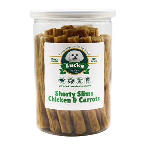 Lucky Premium Treats Lucky Shorty Slims - Carrot and Chicken Jerky Dog Treats, Crunchy Dog Chew Sticks with Real Chicken and Carrot for Small to Large Dogs (29 Count) Cover
