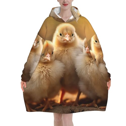Couverture à capuche imprimée poules EdWal pour adulte en flanelle douce