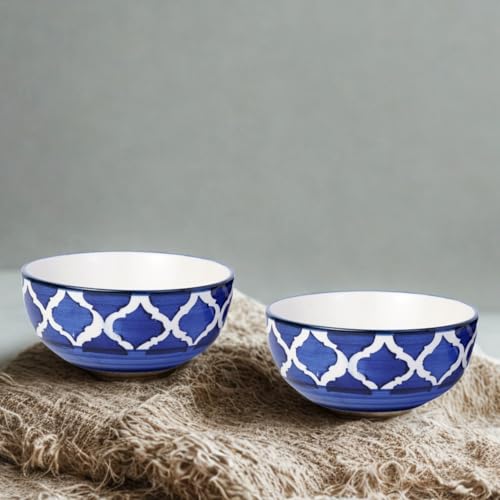 Image of Freakway Handcrafted Ceramic Bowls, Blue & White Patterned, Pack of 6