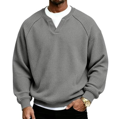 Men's Sweatshirts Waffle Knit Mens Crewneck Sweatshirt Colors Pullover Men - image 6